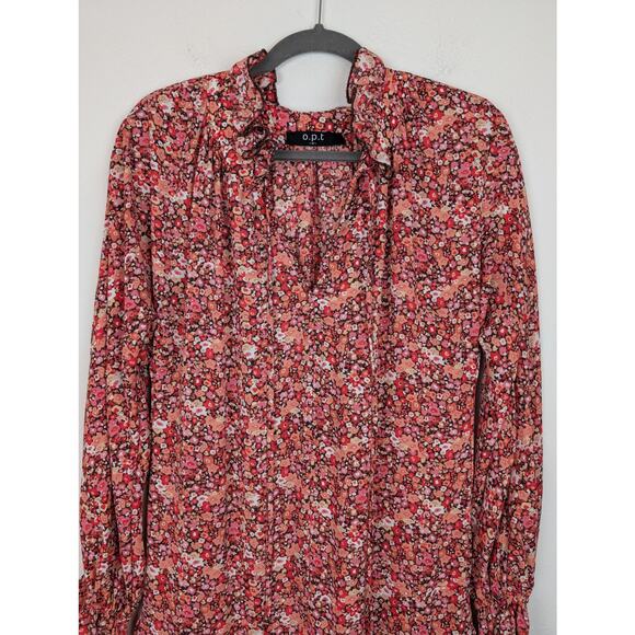 OPT Midi Dress Floral Ruffle Tiered Prairie Boho Flowy Red Orange Fall Size S - Picture 3 of 9
